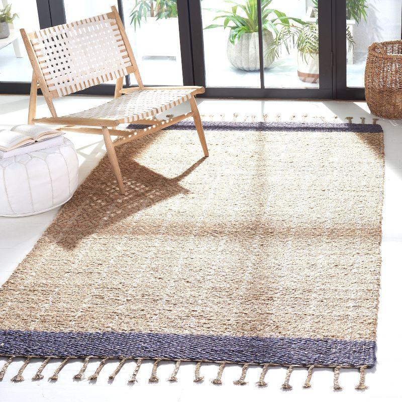 Boho-Chic Natural & Purple Handwoven Cotton Rug - 4' x 6'