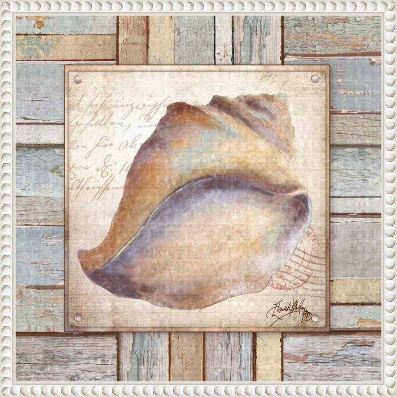 Nautical Shell Print on Canvas with Beaded Frame