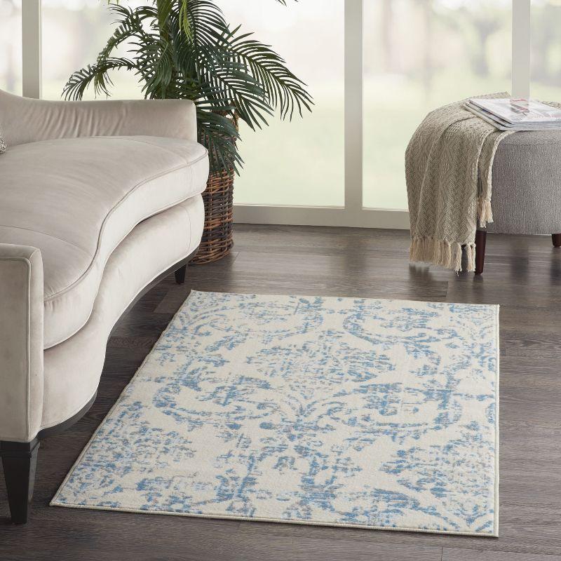 Jubilant JUB09 Area Rug Farmhouse Vintage Damask By Nourison Ivory Blue 3' x 5'