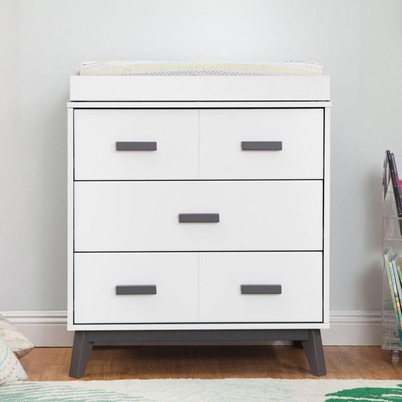 Slate and White Mid-Century Modern 3-Drawer Changer Dresser