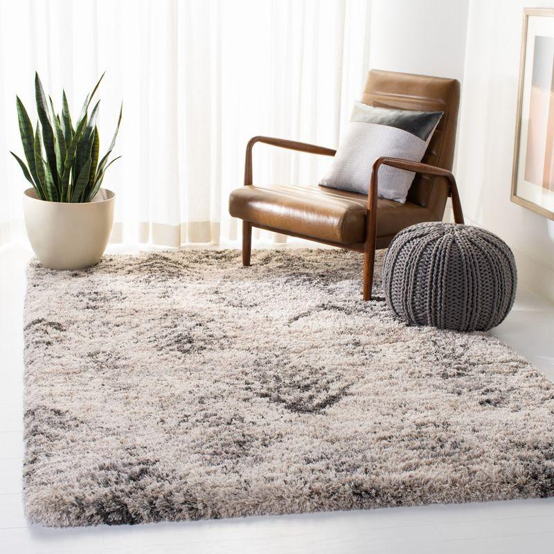 Gray and Cream Chevron Shag Synthetic Area Rug 3' x 5'