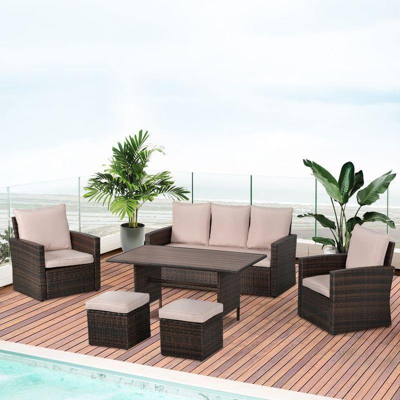 Beige 7-Person Rattan Wicker Patio Dining Set with Cushions