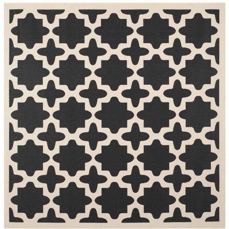 Courtyard CY6913 Power Loomed Indoor and Outdoor Area Rug - Black/Beige - 4'x4' - Safavieh