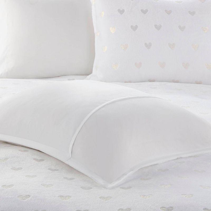 Mi Zone Full/Queen Audrey Metallic Print Plush Microfiber Soft Comforter Set with Throw Pillow White: Hypoallergenic, Transitional Style
