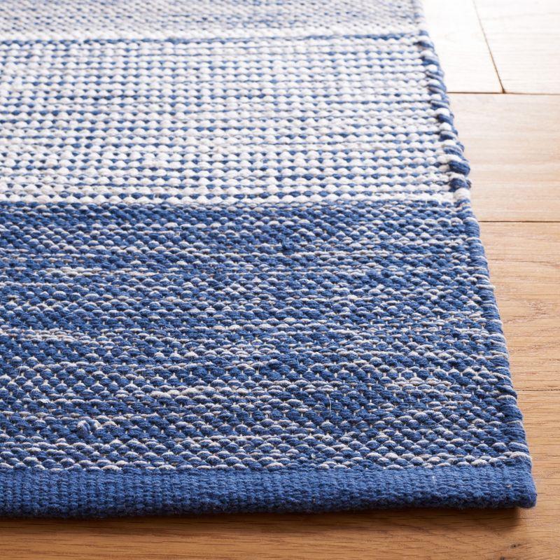 Modern Boho Grey and Blue Striped Kilim Wool-Cotton Rug 6'x9'