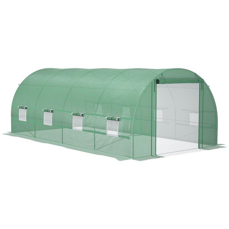 Outsunny 234.25" x 118" x 82.75" Walk-In Tunnel Greenhouse with Zippered Door & 8 Mesh Windows, Large Hot House Kit, Galvanized Steel Frame, Green