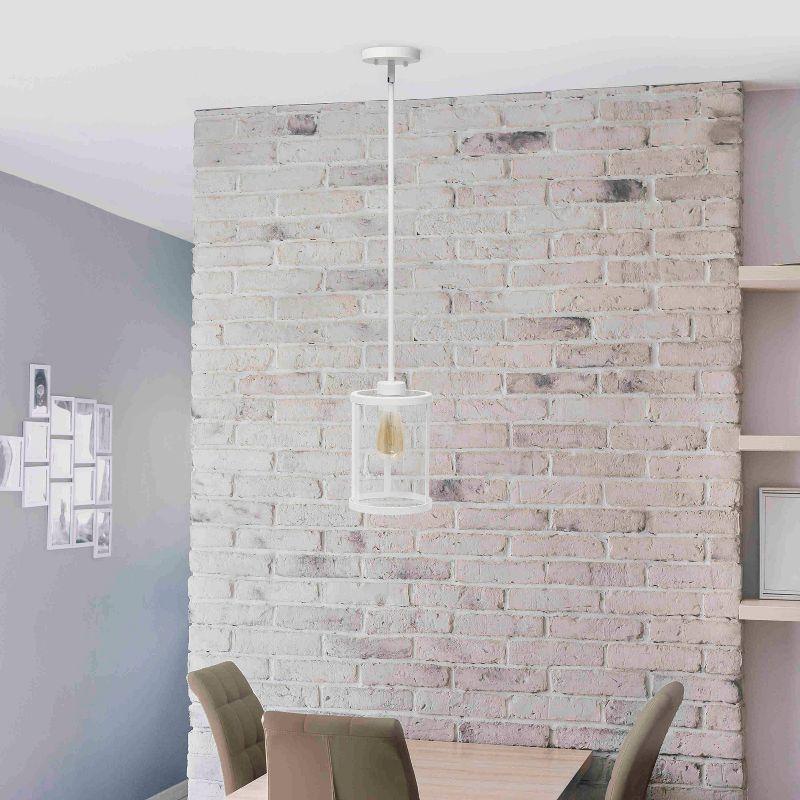1-Light 9.25" Modern Farmhouse Adjustable Hanging Cylindrical Clear Glass Pendant Fixture with Metal Accent White - Lalia Home: UL Listed