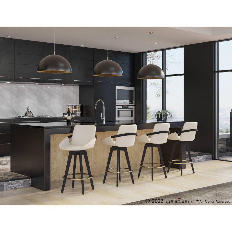 Set of 2 Cosmo PU Leather/Metal/Wood Counter Height Barstools Black/Gold/Cream - LumiSource: Swivel, Upholstered, Spot Clean