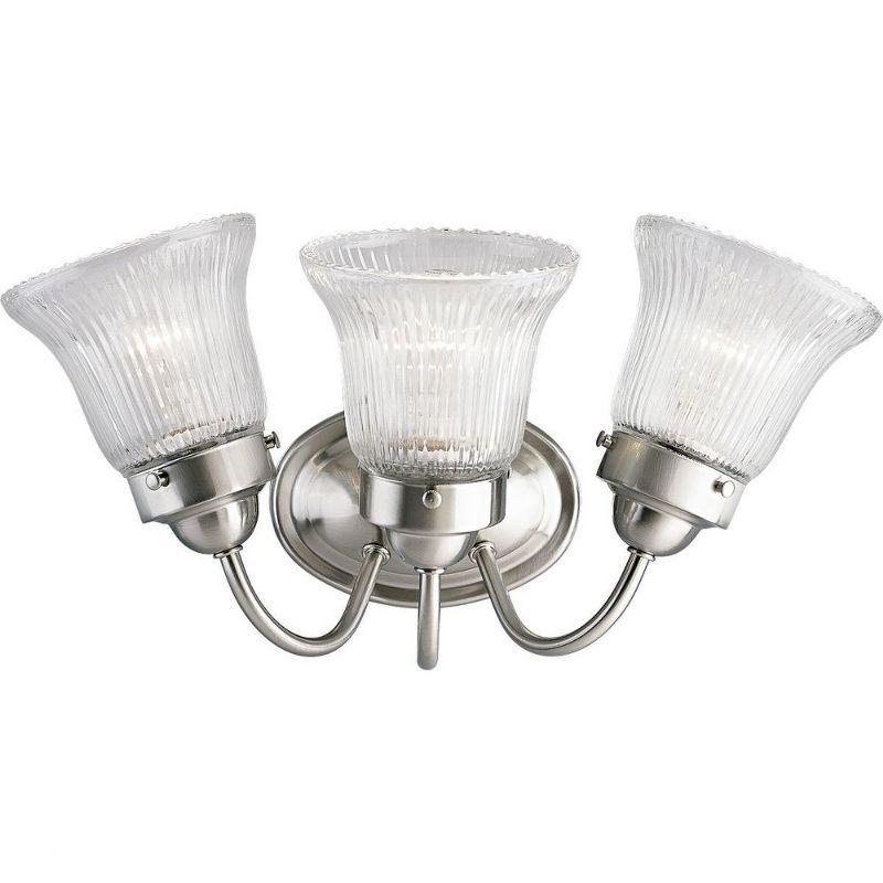 Brushed Nickel 3-Light Bath & Vanity Fixture with Fluted Glass Shades