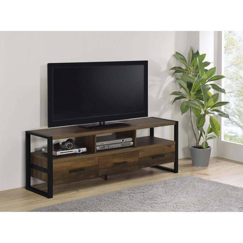 James 60" Dark Pine Rustic TV Stand with 3 Drawers