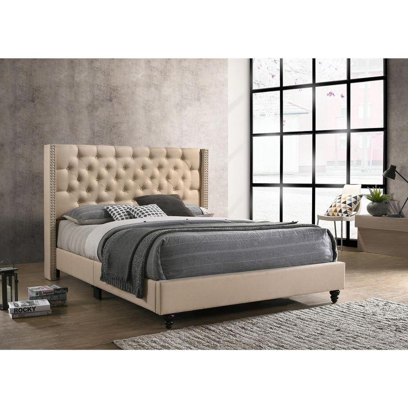 Passion Furniture Julie Beige Tufted Upholstered Low Profile Queen Panel Bed