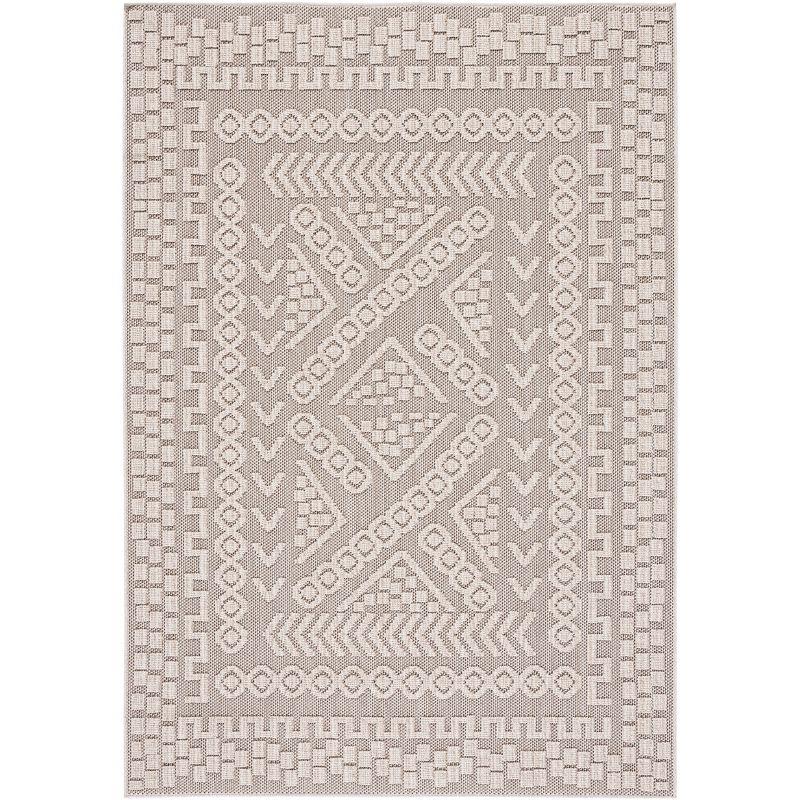 Beige and Light Beige Geometric Braided Rectangular Rug