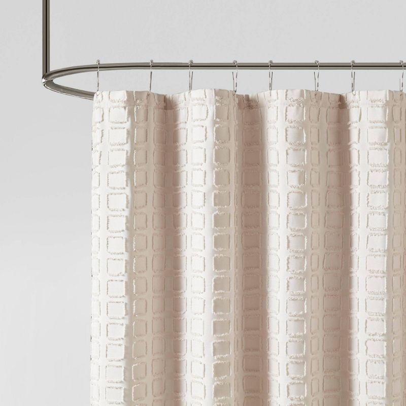 Cream Woven Geometric Textured Shower Curtain