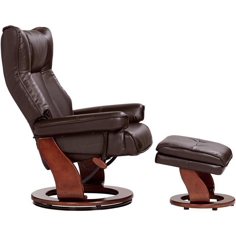 BenchMaster Morgan Java Faux Leather Recliner Chair Modern Armchair Ottoman Footrest Ergonomic Manual Reclining Swivel for Bedroom Living Room Reading