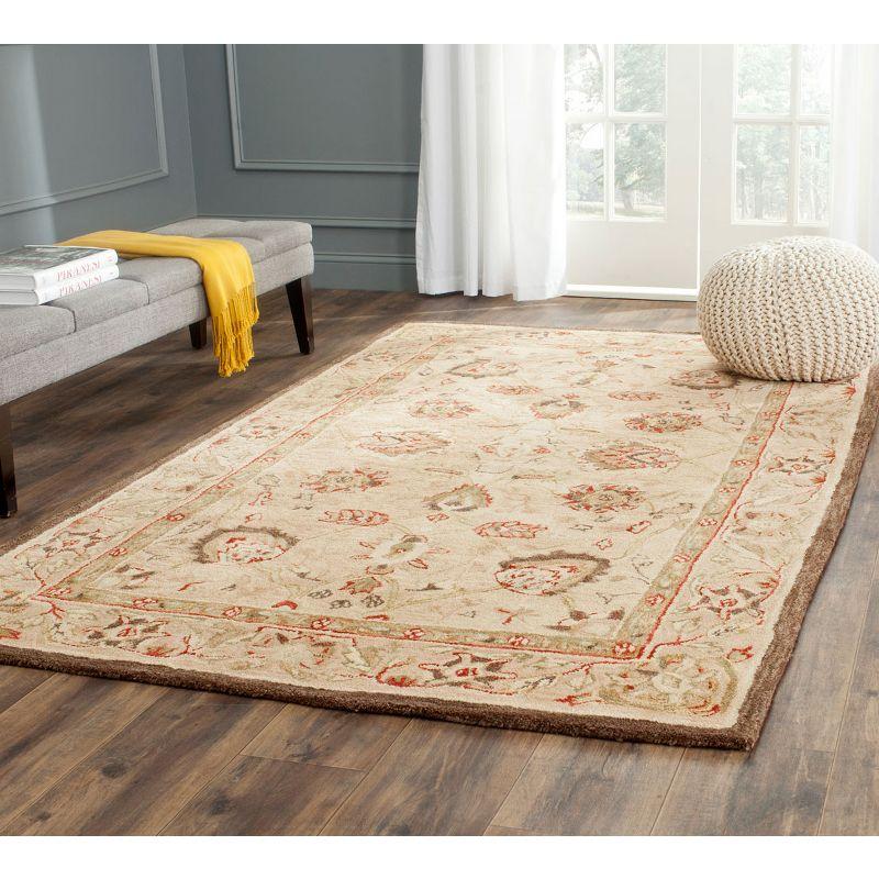 Hand-Tufted Beige Floral Wool Area Rug, 4' x 6'