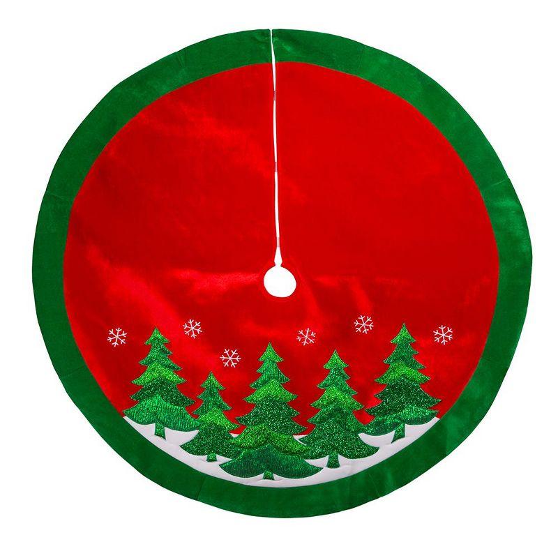 48-Inch Red Velvet Tree Skirt with Green Trees