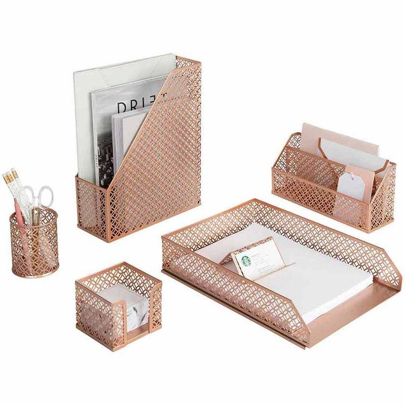 Blu Monaco 6 Piece Rose Gold Desk Organizer Set - Desk Sets- Office Set- Rose Gold Desk Accessories - Desktop Organization