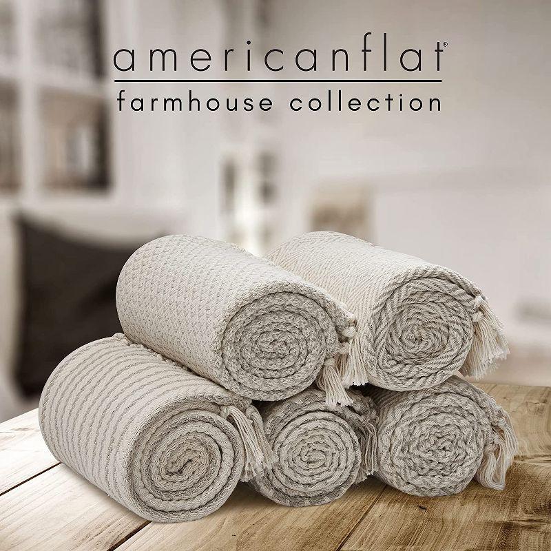 Americanflat 100% Cotton Throw Blanket for Couch - 50x60 - All Seasons Neutral Lightweight Cozy Soft Blankets.[Cream Beige Pinstripe]