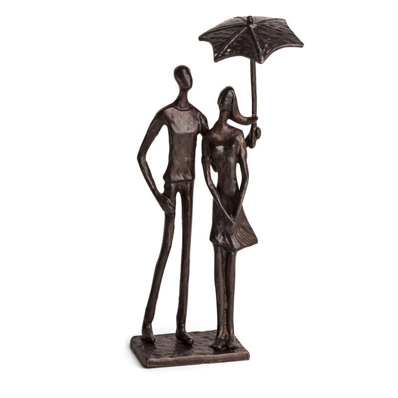 Bronze Loving Couple Under Umbrella Figurine with Polished Finish