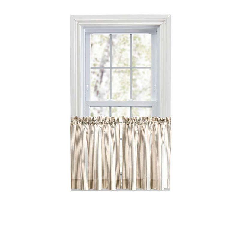 Tan Cotton Polyester Striped Rod Pocket Window Curtain