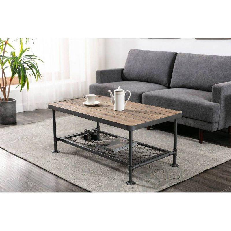 Industrial Newport 45.5" Gray Metal & Natural Wood Coffee Table