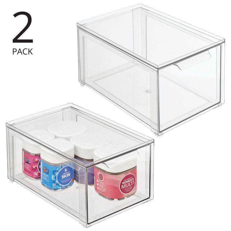 Clear Stackable Plastic Bathroom Organizer with Drawers, 2 Pack