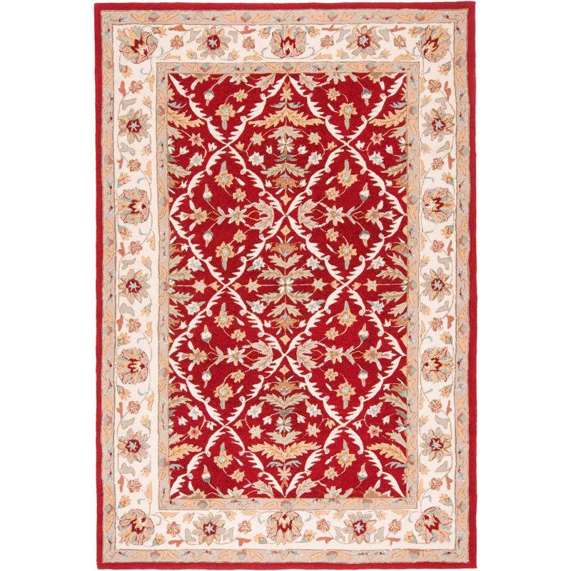 Red and Ivory Hand-Hooked Synthetic 6' x 9' Area Rug