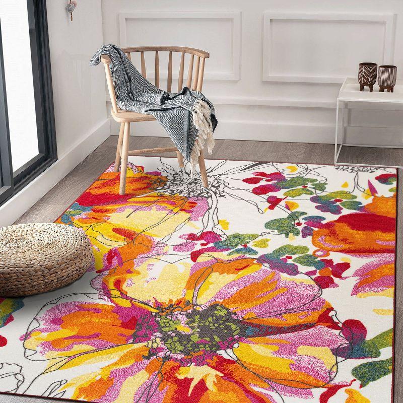 World Rug Gallery Modern Bright Flowers Non-Slip Area Rug