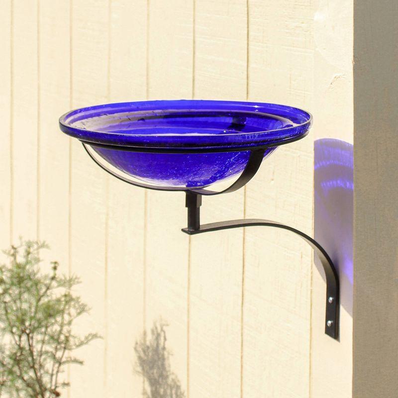 12.5" Reflective Crackle Glass Birdbath Bowl with Wall Mount Bracket Cobalt Blue - Achla Designs: Weather-Resistant, No Assembly Required