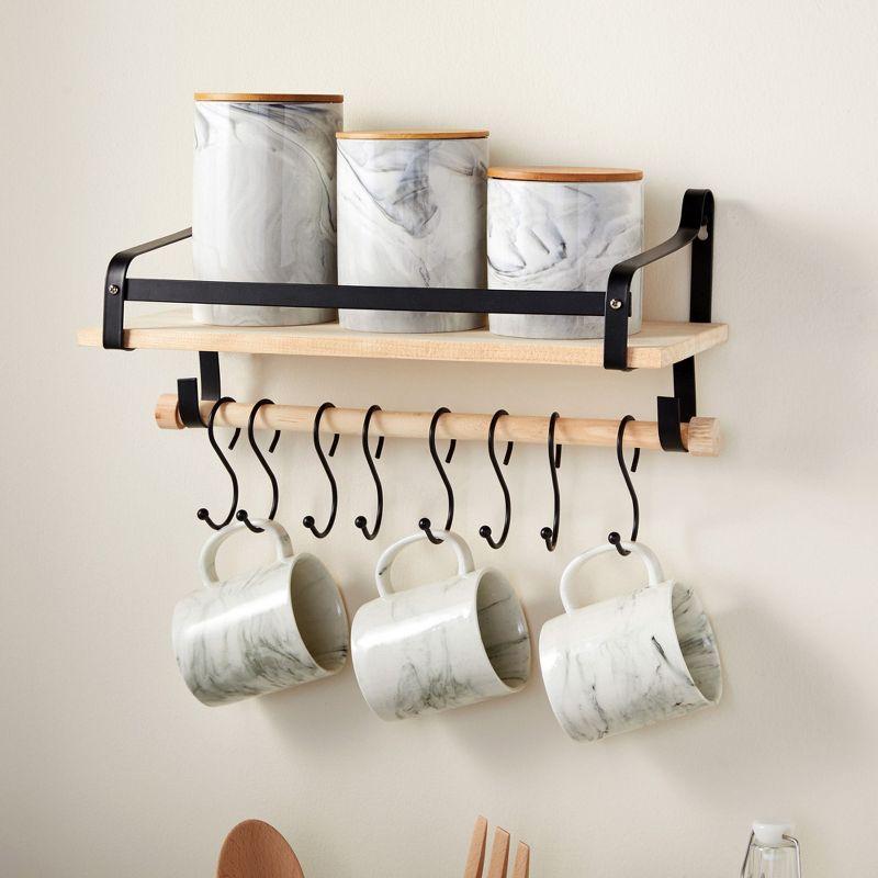 Farmlyn Creek Set of 3 Marble Ceramic Canisters with Wooden Bamboo Lids, Kitchen Counter Containers, Food Storage Jars, 3 Sizes