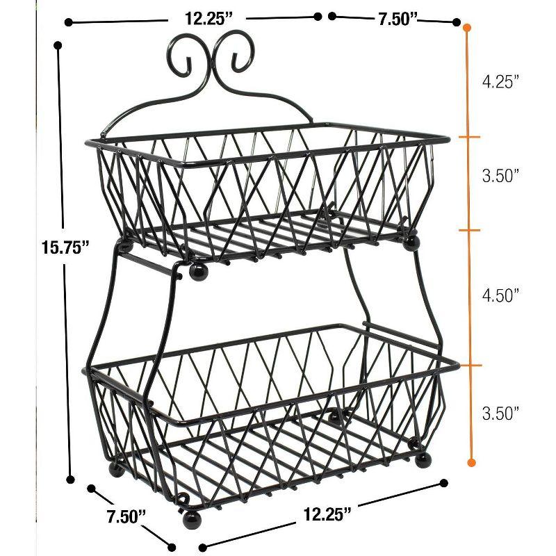 2-Tier Fruit Bread Basket Display Stand, Counter Storage for Kitchen, Bathroom, Rectangular Antique Metal