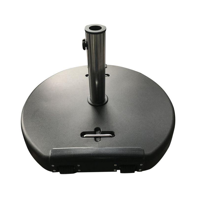 Black 132lb Concrete Umbrella Base with Stainless Steel Collar and Wheels