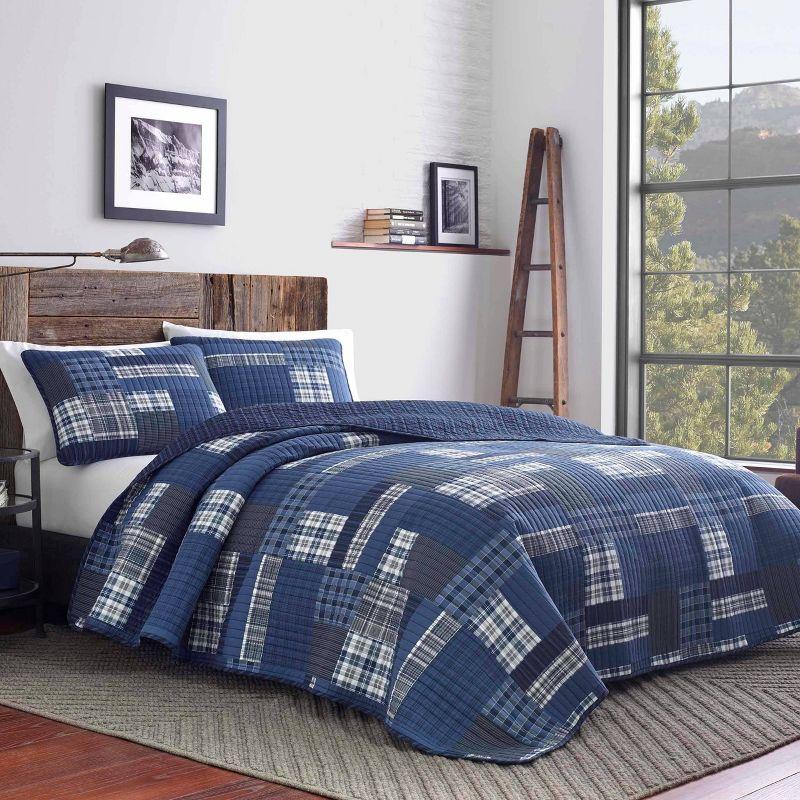 Full Blue Cotton Reversible Quilt Set