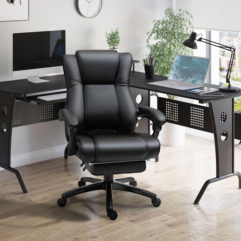Hokku Designs Executive High Back Office Chair Executive Computer Desk Chair with PU Leather, Adjustable Height and Retractable Footrest, Black