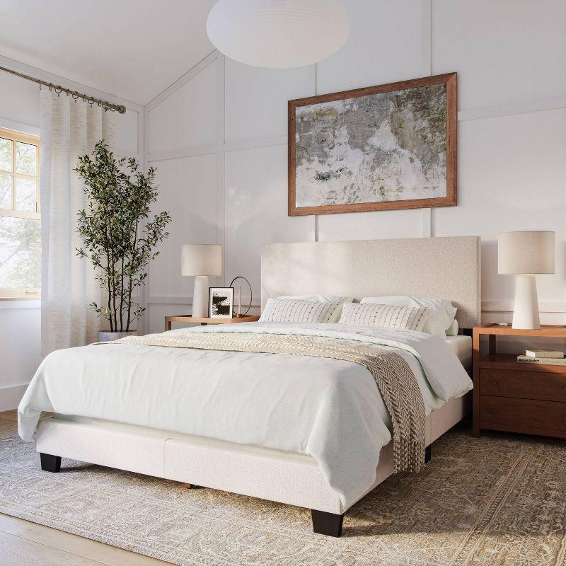 Celeste Modern Upholstered Queen Bed Beige - CorLiving: Polyester Fabric, MDF & Wood Frame, 551 lbs Capacity