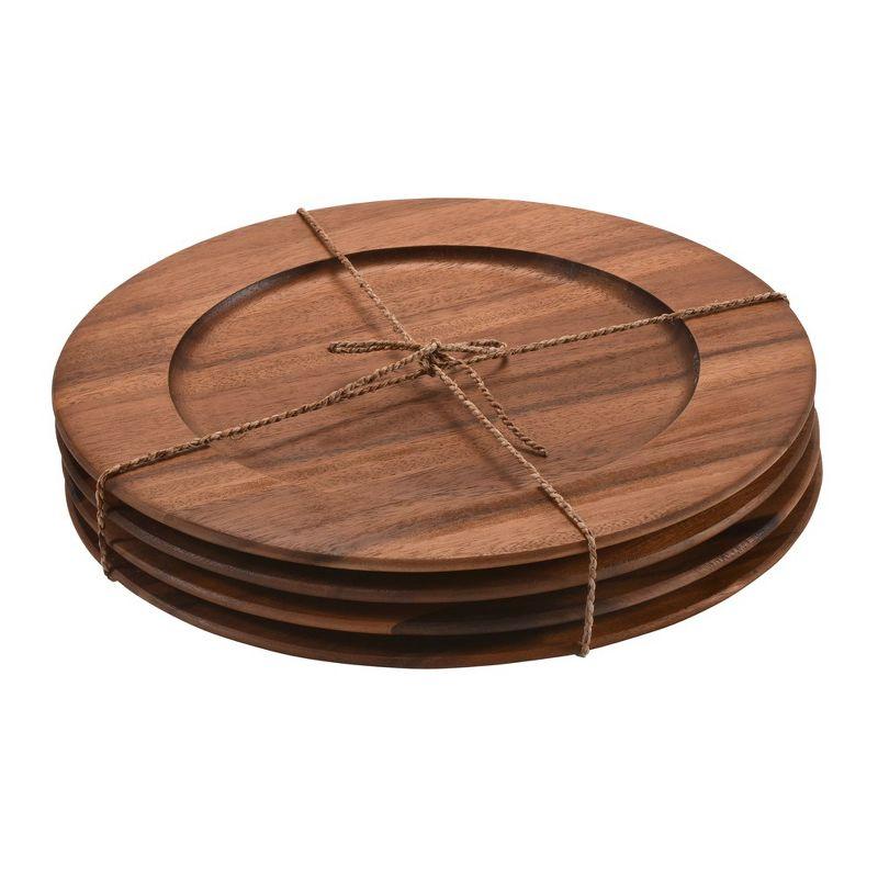 Handcrafted Acacia Wood Stain-Resistant Charger Plates, Set of 4