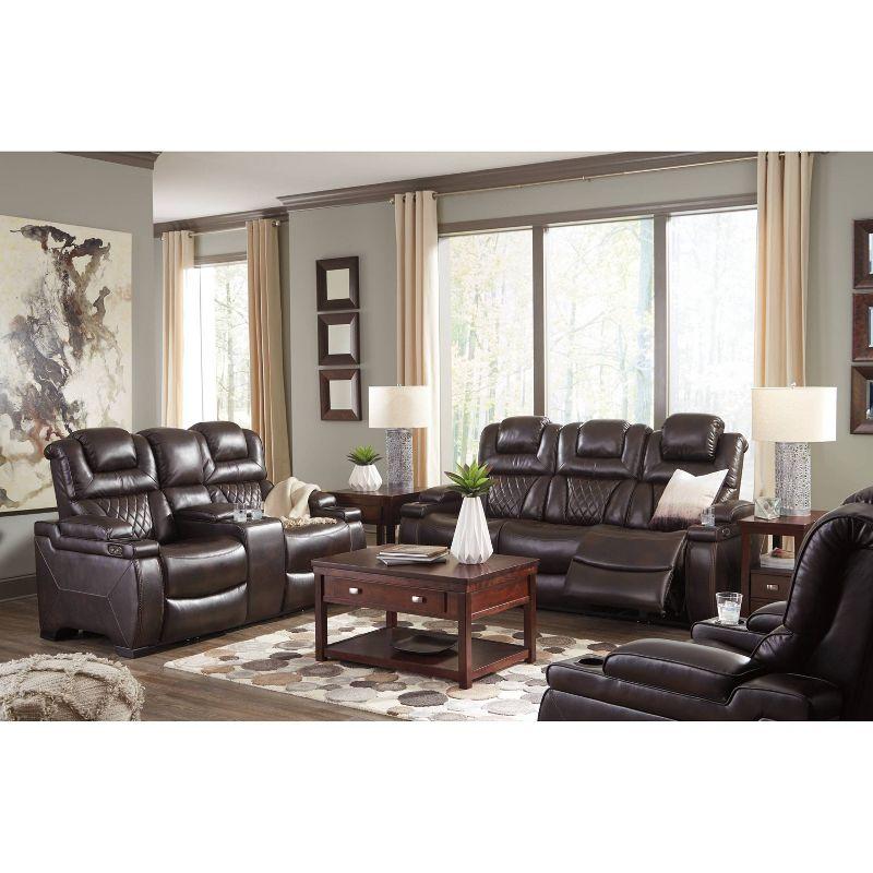 Brown Faux Leather Tufted Reclining Loveseat with Cup Holder