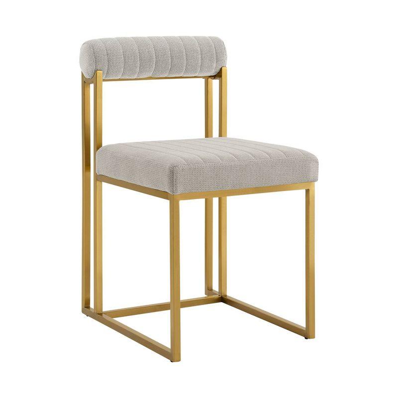 Armen Living Set of 2 Anastasia Brushed Stainless Steel and Fabric Dining Chairs Gold/Taupe