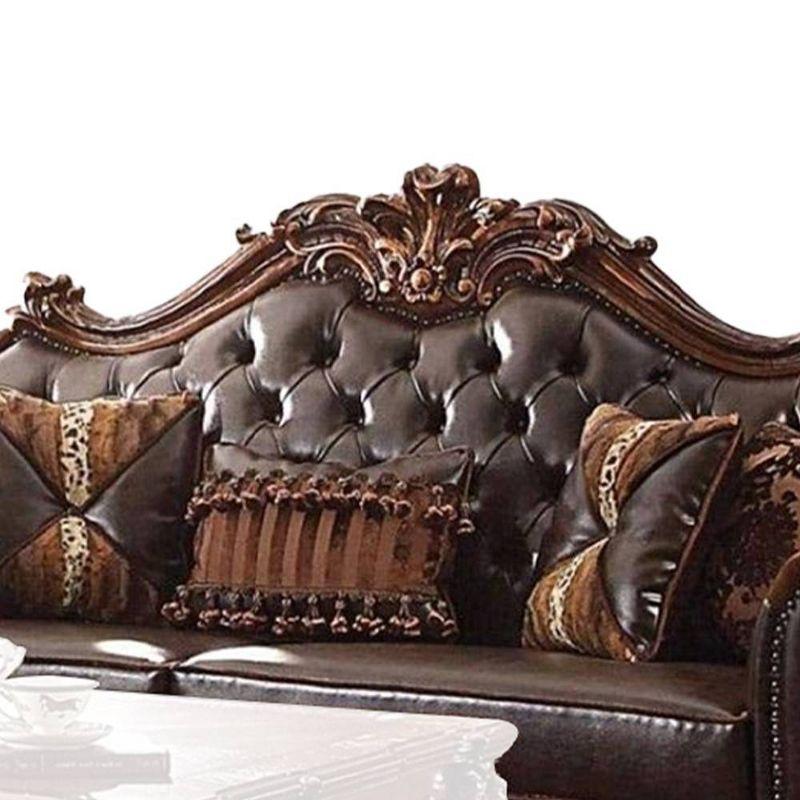 96" Vendome PU Sofa Cherry - Acme Furniture: Traditional Crescent, Nailhead Trim, Includes 3 Pillows