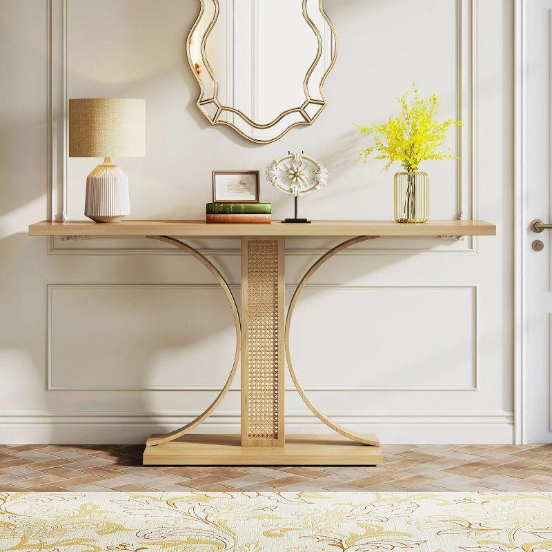 Tribesigns 55 Inches Rattan Console Table, Farmhouse Hallway Table, Light Brown