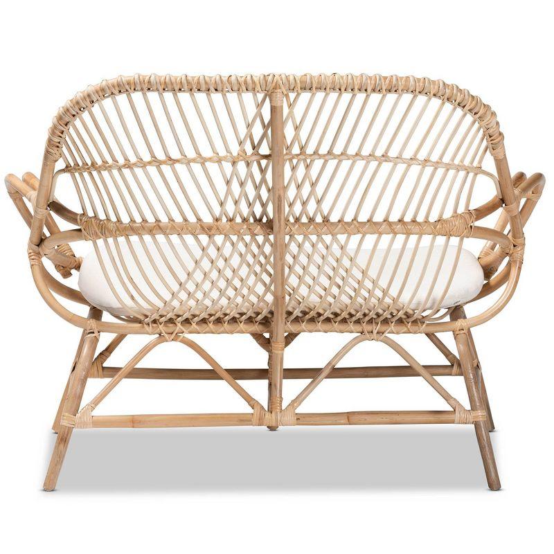 Jayden Fabric Upholstered and Rattan Loveseat White/Brown - bali & pari