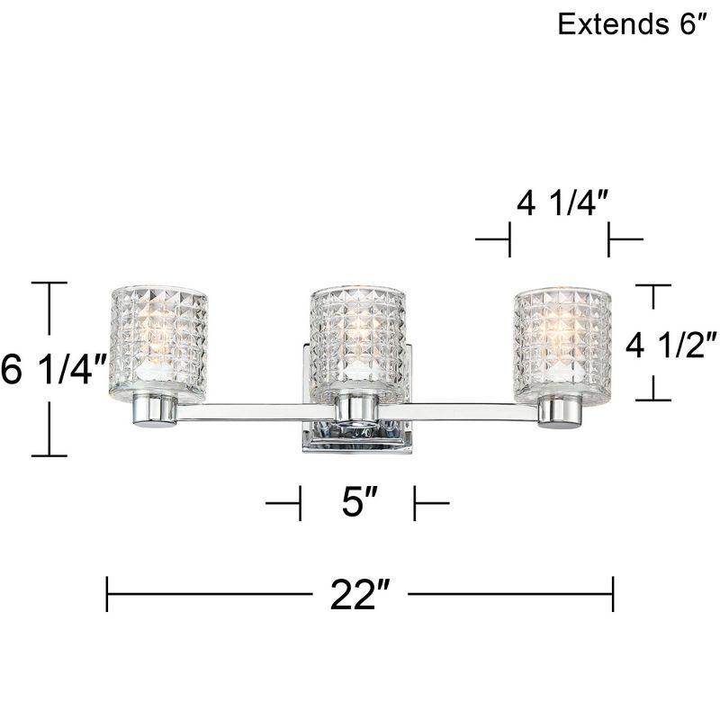 Possini Euro Design Modern Wall Light Chrome Hardwired 22" Wide 3-Light Fixture Textured Diamond Cut Glass Bathroom Vanity Mirror