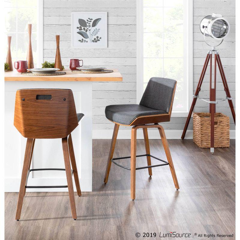 Corazza Mid Century Modern Counter Height Barstool Light Gray - LumiSource: Upholstered Seat, Wood Legs