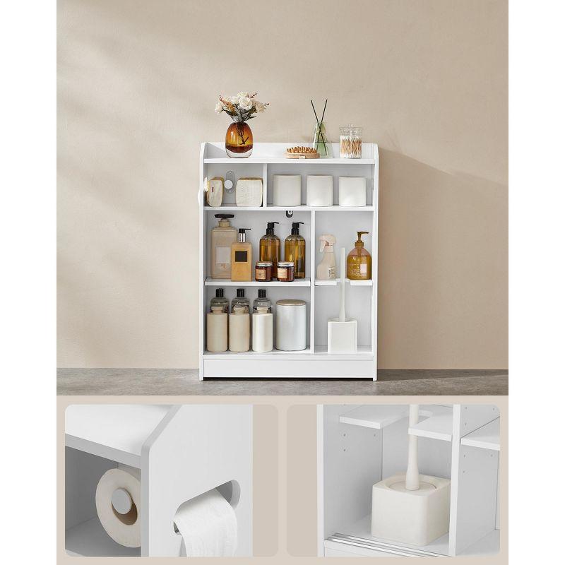 VASAGLE Bathroom Cabinet, Slim Bathroom Storage Cabinet, Toilet Paper Holder and Brush Compartment, Sliding Doors, Adjustable Shelves,