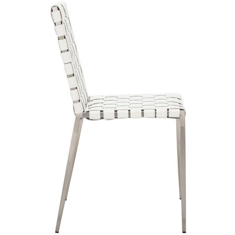 White Leather Upholstered Parsons Side Chair with Metal Base