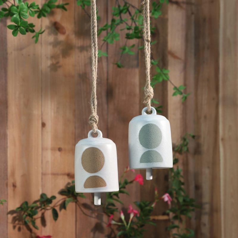 Sagebrook Home 4" Hanging Bell Decorative Wind Chime - White and Beige Circle Design Outdoor or Indoor Decorative Bells for Home Decor