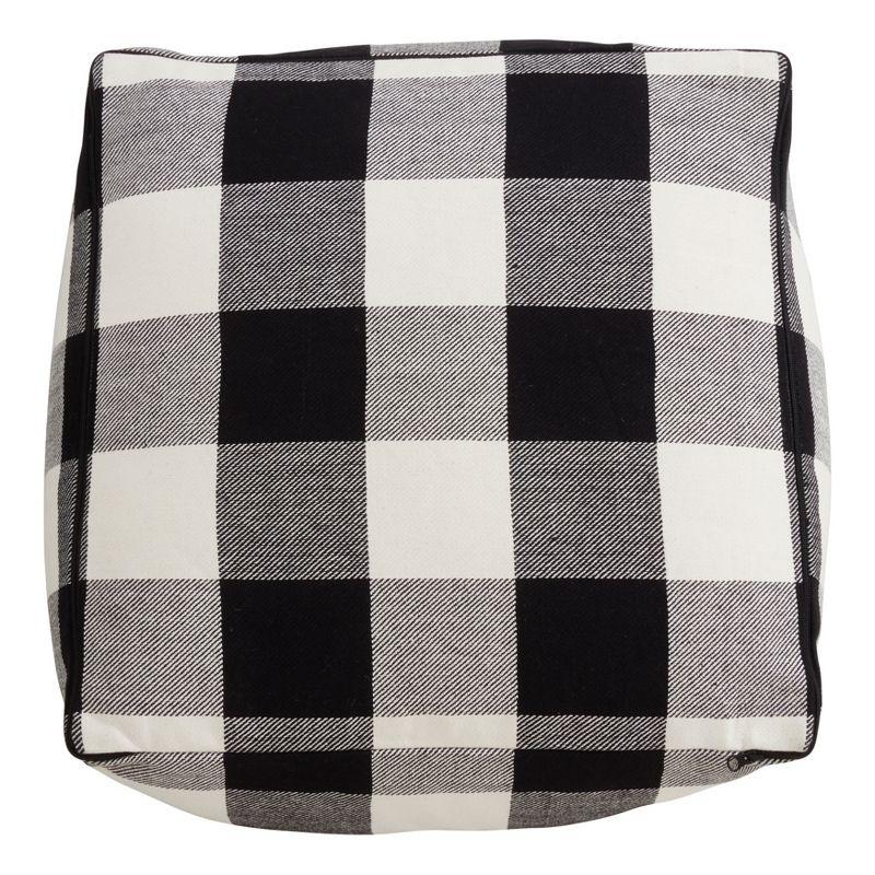 Saro Lifestyle Buffalo Plaid Design Floor Pouf, Black, 20" x 20" x 14"