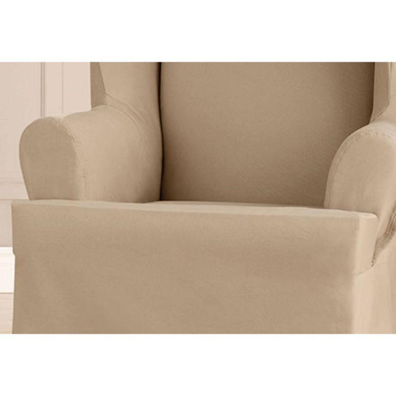 Heavy Weight Cotton Canvas Wing Chair Slipcover Khaki - Sure Fit: T-Cushion Compatible, Machine Washable