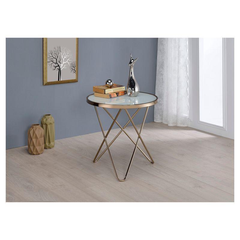 Round Frosted Glass and Champagne Metal End Table