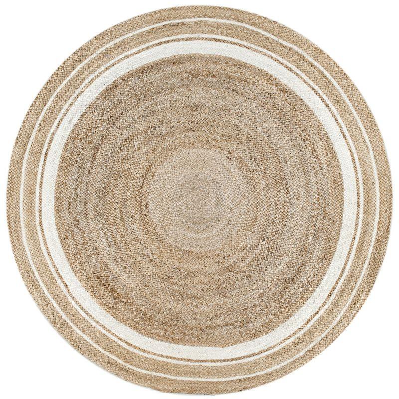 Nuloom Rikki Bordered 8 Round Jute Indoor Area Rug for Dining Room Rug Neutral Rug Living Room Rug Kitchen, Off White/Natural
